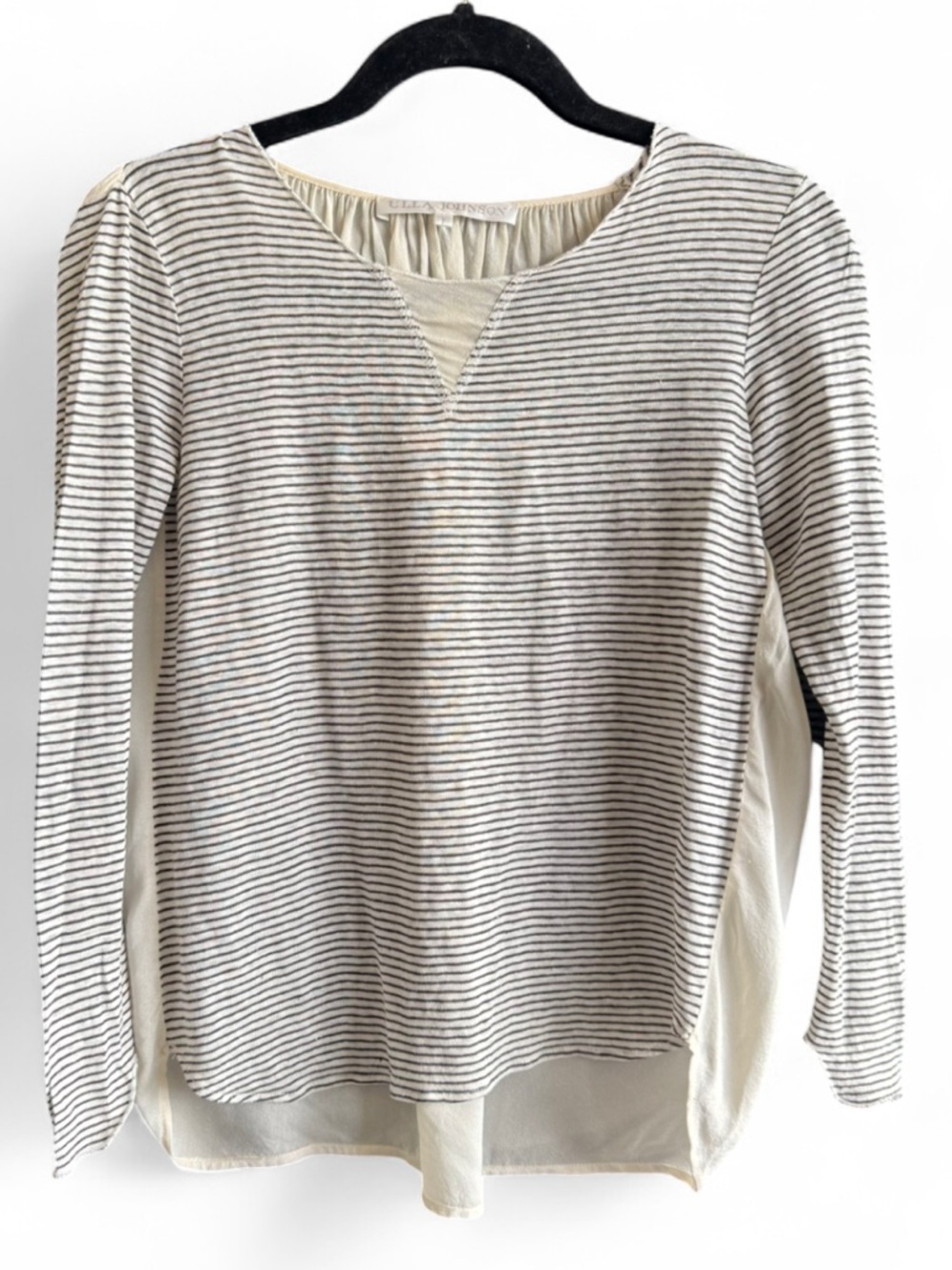 Ulla Johnson Linen & Silk Cream and Black Striped Long-Sleeve Top